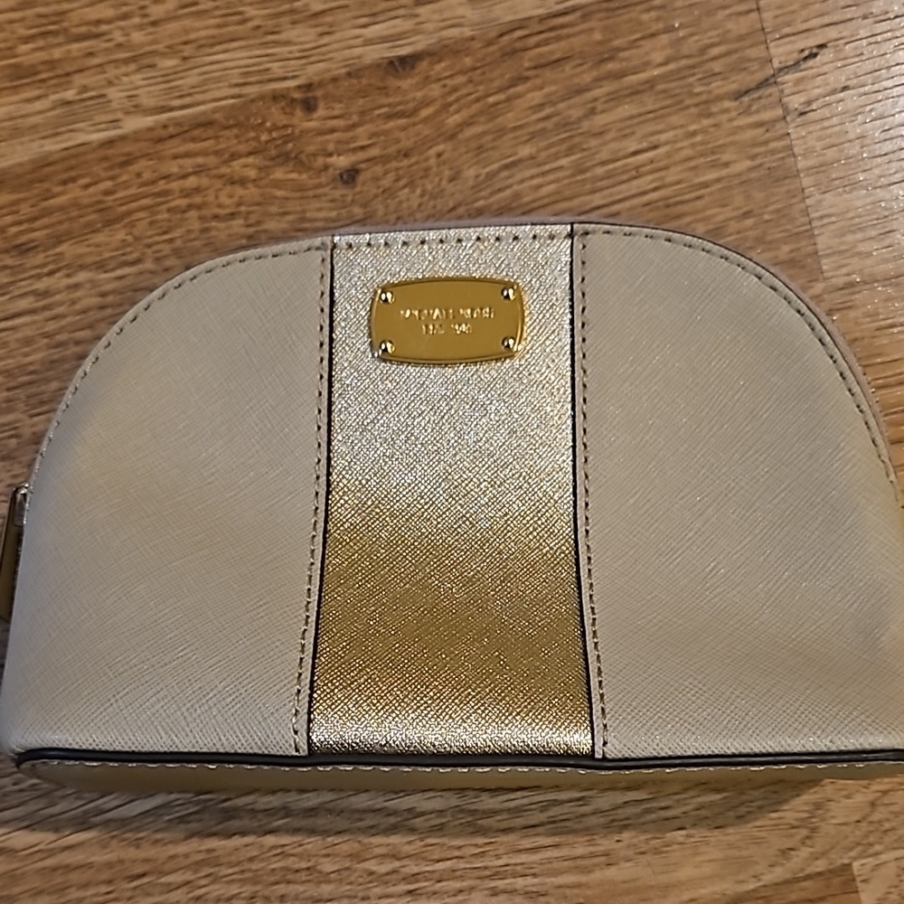Michael Kors Beige and Gold Cosmetic Bag